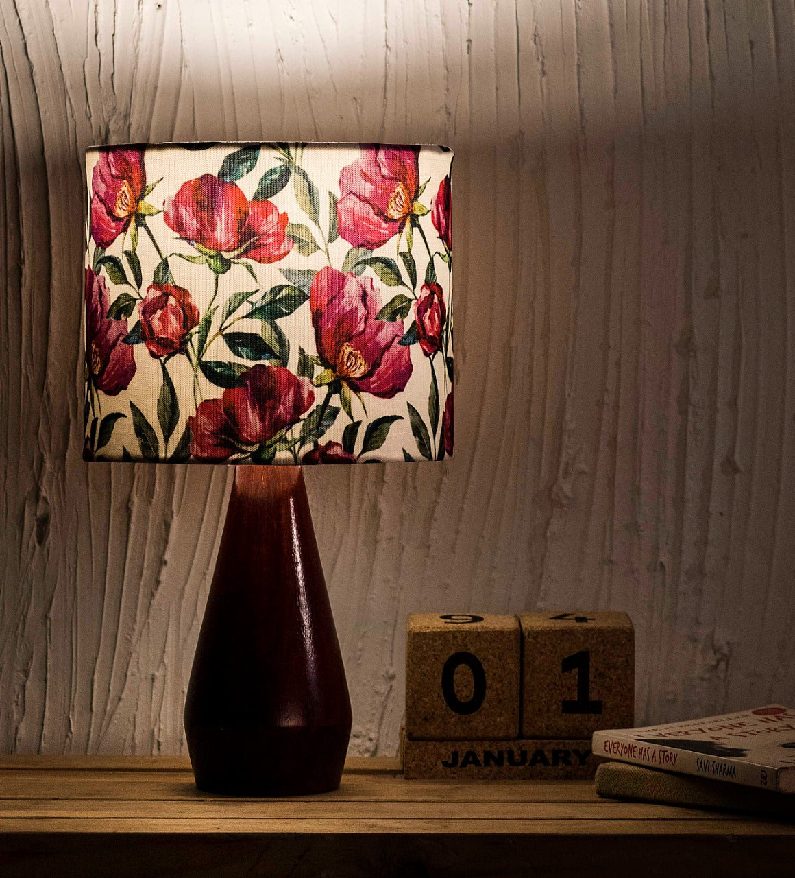 THE PURPLE FLOWERS , WOODEN BASE TABLE LAMP -SKD001PR