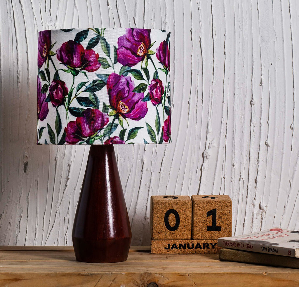 THE PURPLE FLOWERS , WOODEN BASE TABLE LAMP -SKD001PR