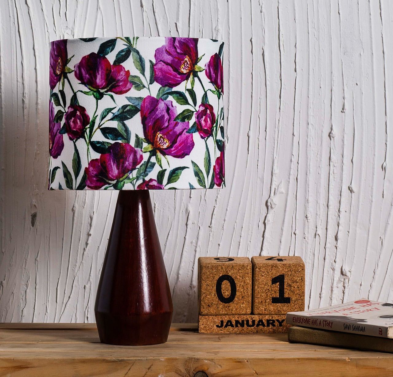 THE PURPLE FLOWERS , WOODEN BASE TABLE LAMP -SKD001PR